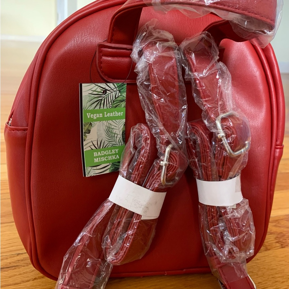 Badgley Mischka Vegan Leather Red Mini Studded Backpack NWT. - Picture 4 of 16